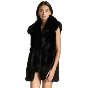 Vintage upcycled black faux fur boxy long vest gillet